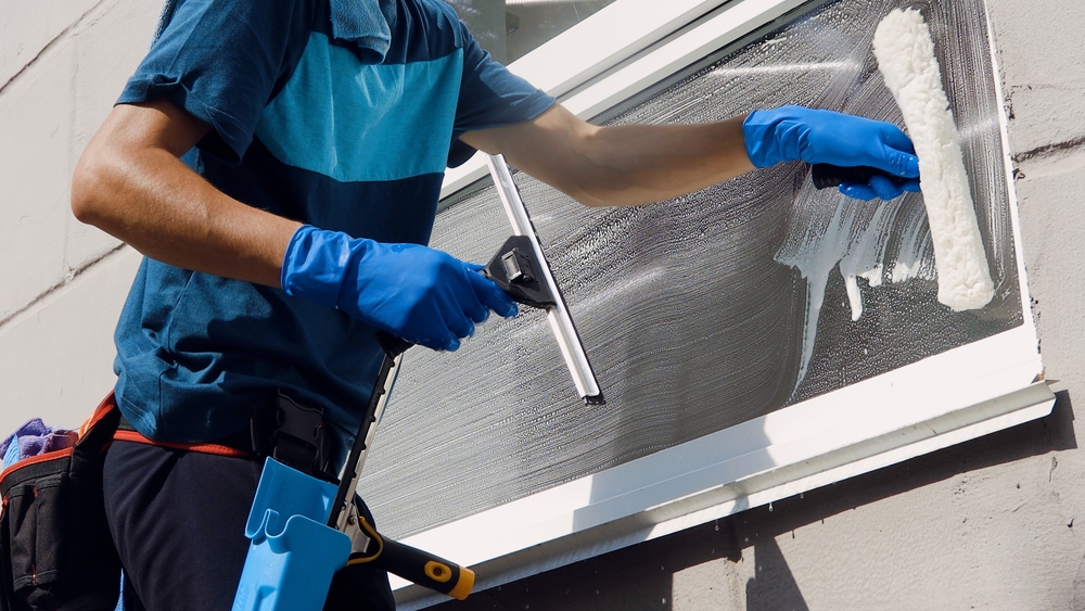 Professional squeegee work on a Perkins property